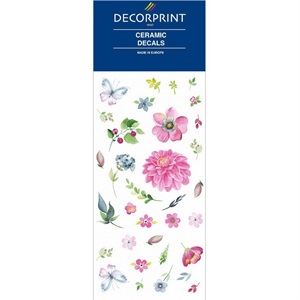 Decals, Rosa/lysblå flora 10 x 19cm